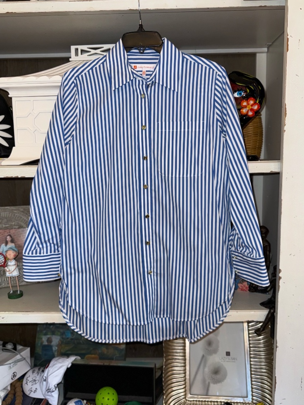 Jude Connally Xs blue striped blouse Kimber cotton